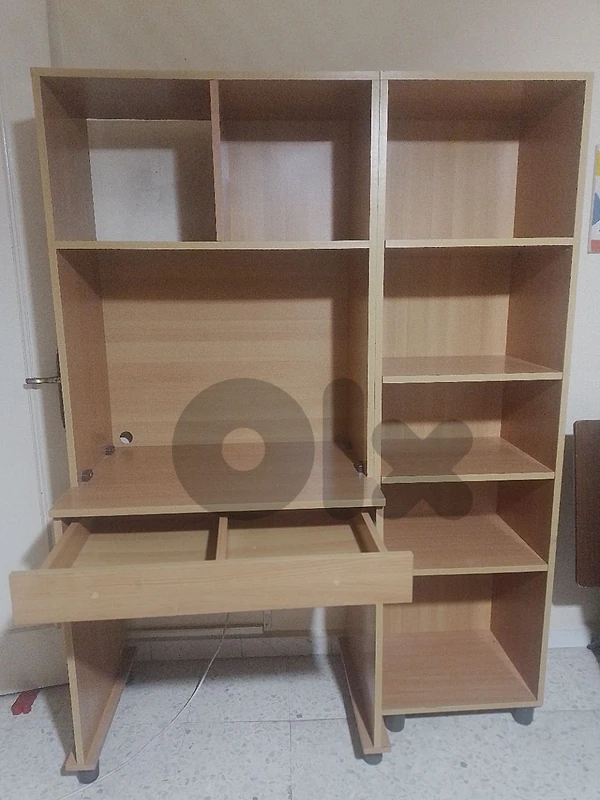 bookshelf and office desk