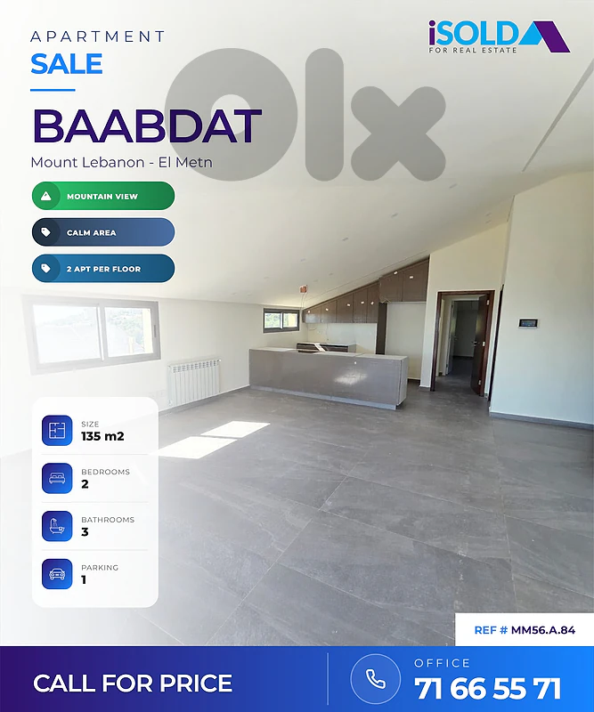 Apartment + Mountain View for Sale in Baabdat - شقة للبيع في بعبدات