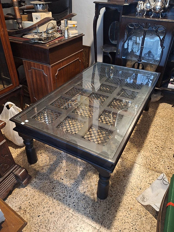 antique solid wood and iron inlaid coffee table