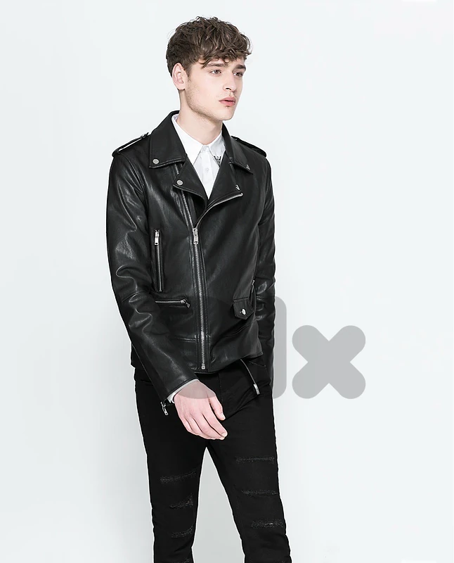 ZARA Men’s Black Faux Leather Biker Moto Jacket