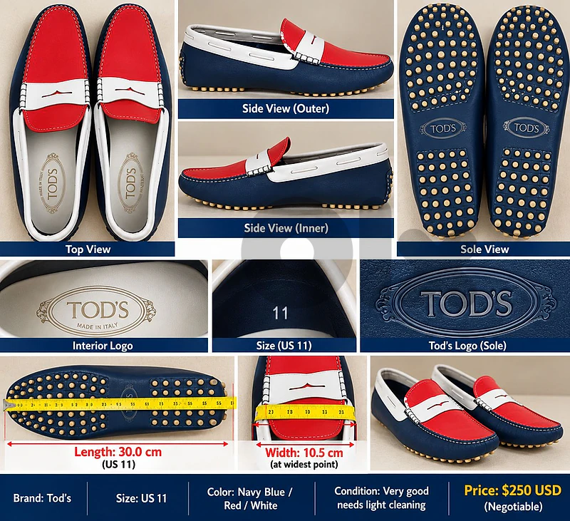 Tod’s Men’s Driving Loafers – Navy Blue, Size US 11
