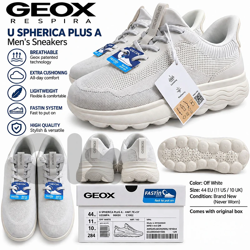 GEOX U Spherica Plus A – Never Worn -Off White Size: EU 44 / US 11