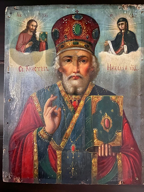 antique 19th century greeck icon is st Nicolas