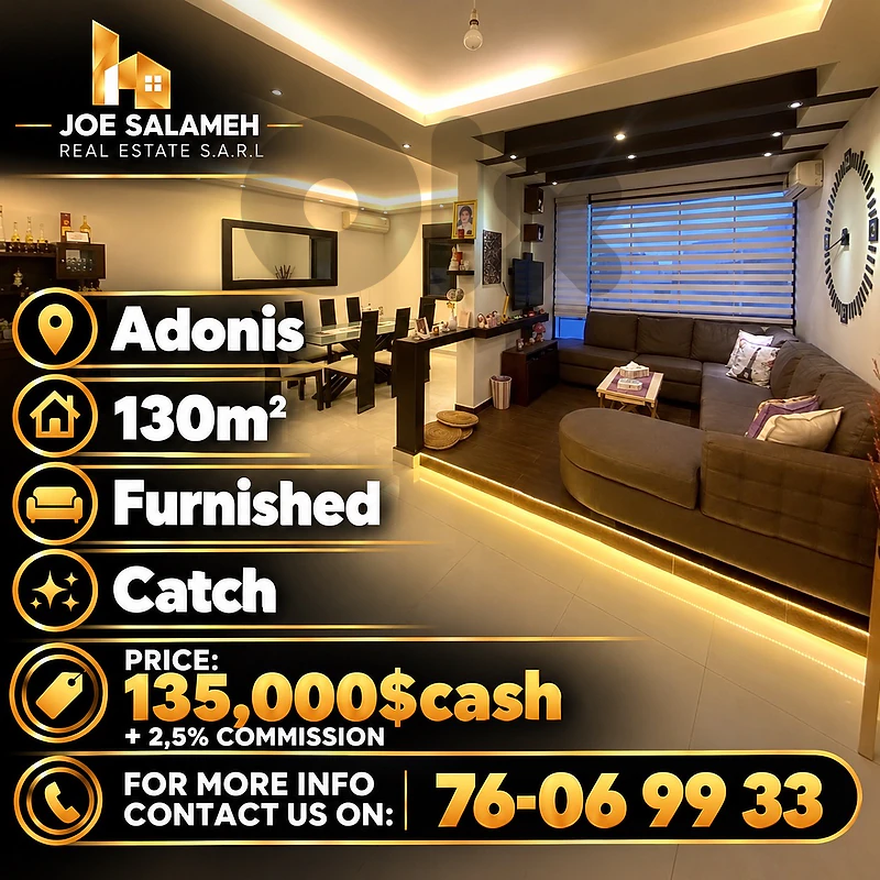 Apartment for sale in Adonis 130m2 furnished only for 135,000$cash Apartment for sale in Adonis 130m2 furnished only for 135,000$cash