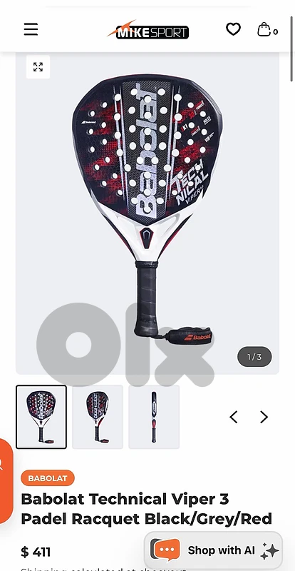 Babolat Technical Viper 3 Padel Racquet Black/Grey/Red