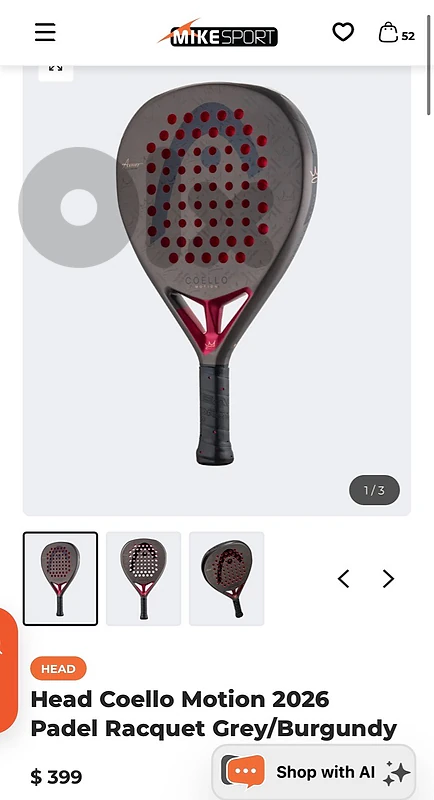 Head Coello motion 2026 Padel Racquet Grey/Burgundy