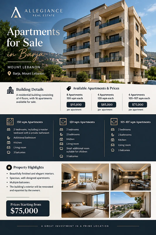 Apartments for Sale in Barja-شقق للبيع في برجا