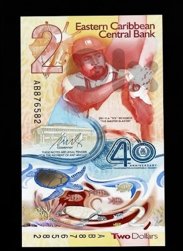 Eastern Caribbean 2 Dollars polymer banknote Memorial 40th anniversary