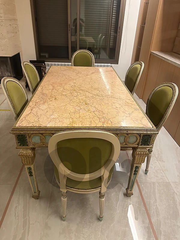 6 chairs + marble and wood table