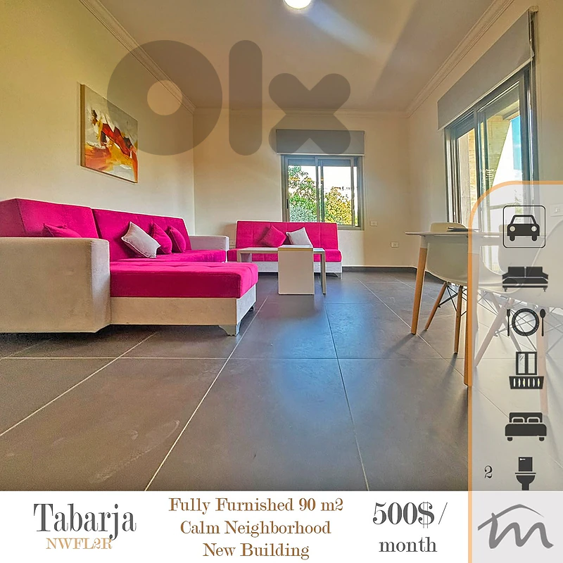 Tabarja | Furnished 90m² 1-Bedroom Apt | New Building | Prime Location