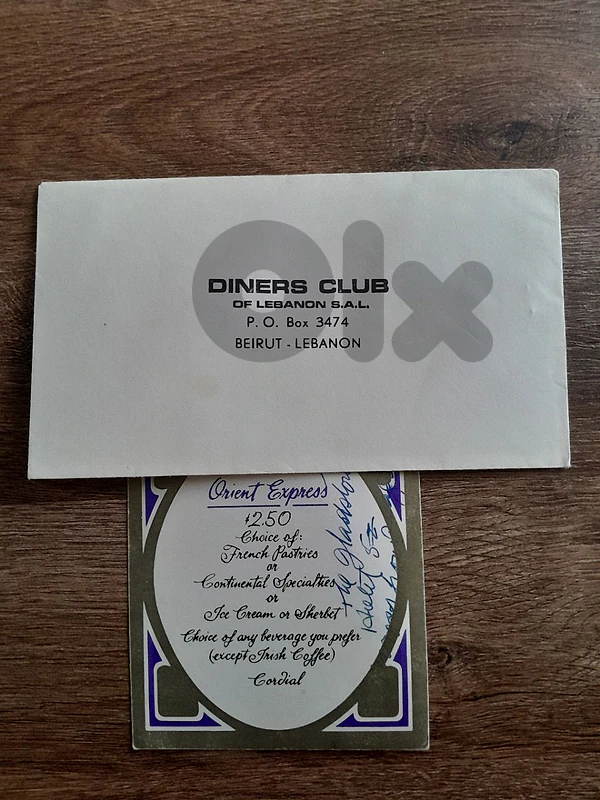 vintage ephemera ORIENT EXPRESS MENU CARD & DINERS CLUB Beirut env.