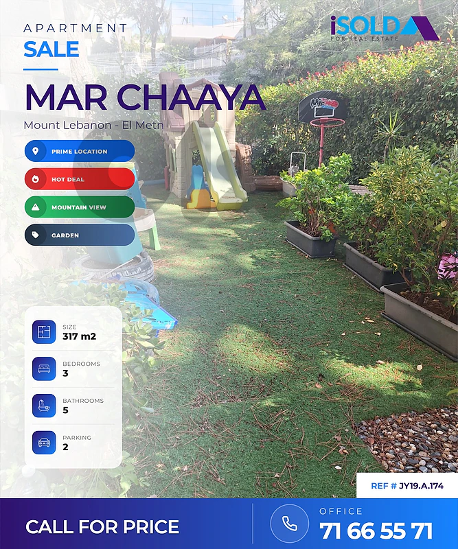 Apartment+Garden+MountainView 4Sale in MarChaaya-شقة للبيع في مار شعيا