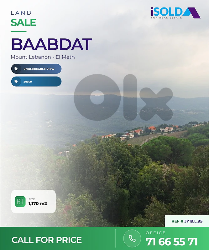 Land + Mountain View for Sale in Baabdat - أرض للبيع في بعبدات