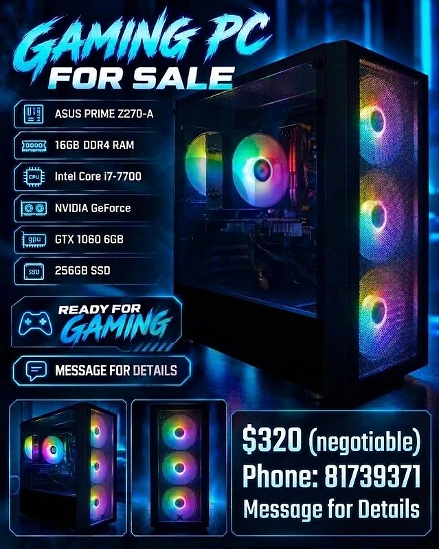 Gaming PC For Sale - gtx 1060, i7-7700 with keyboard and mouse