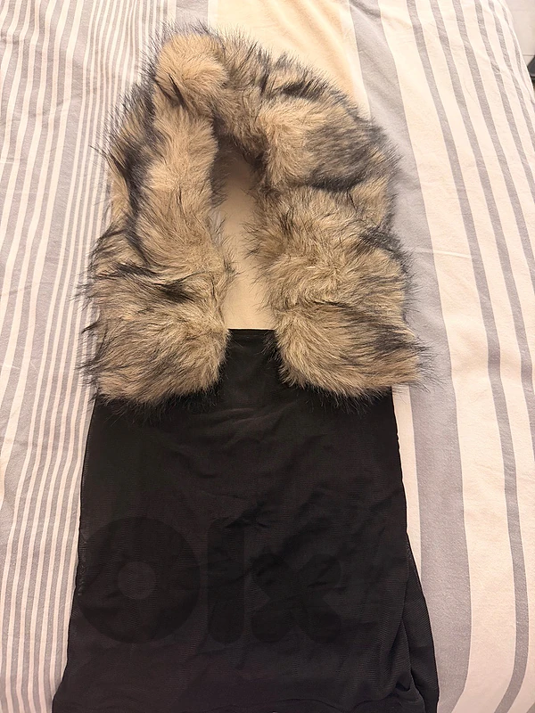 Elegant Black Top with Faux Fur Strap