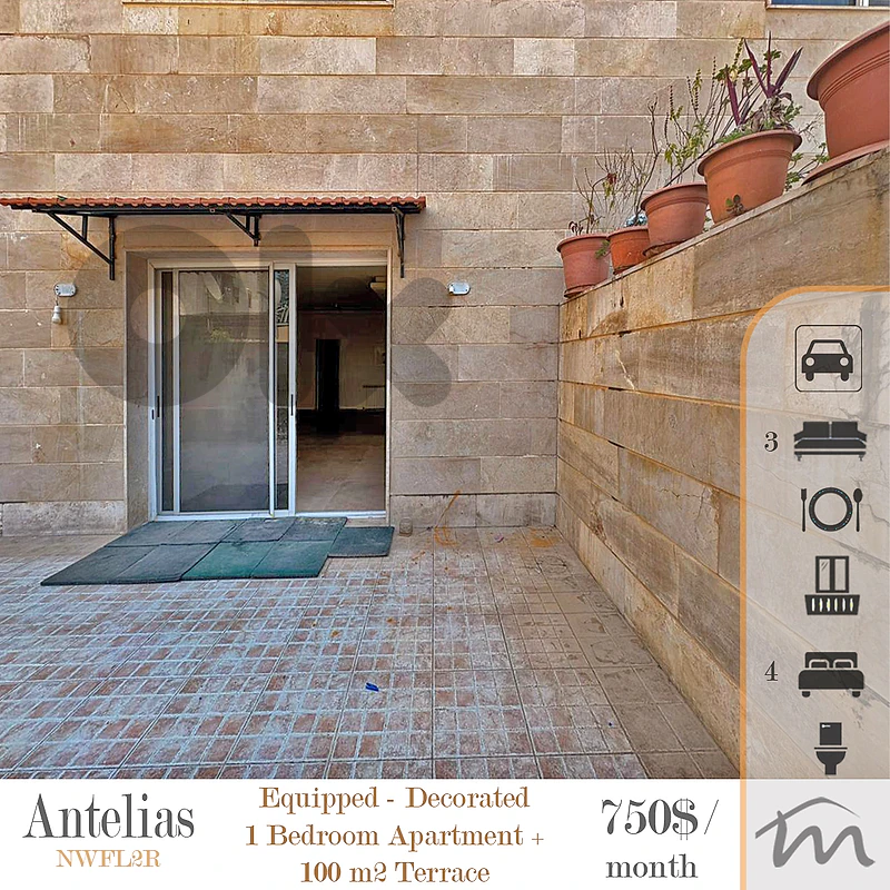 Antelias | Charming 150m² 1 Bedroom Apart + 100m² Terrace | Prime Rent