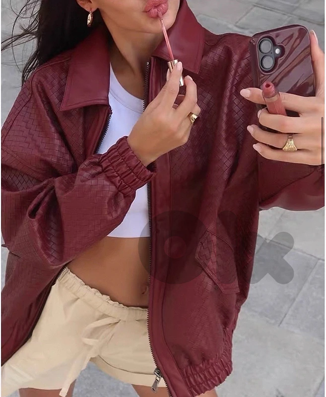 Trendy Burgundy Leather Jacket