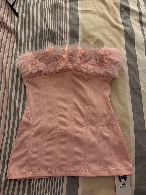 baby pink fur strapless corset baby pink fur strapless corset