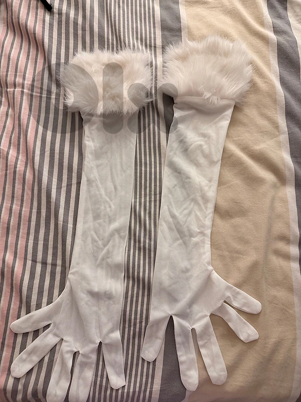 white long gloves with fur white long gloves with fur