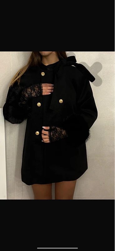 black coat with furry cuffs black coat with furry cuffs