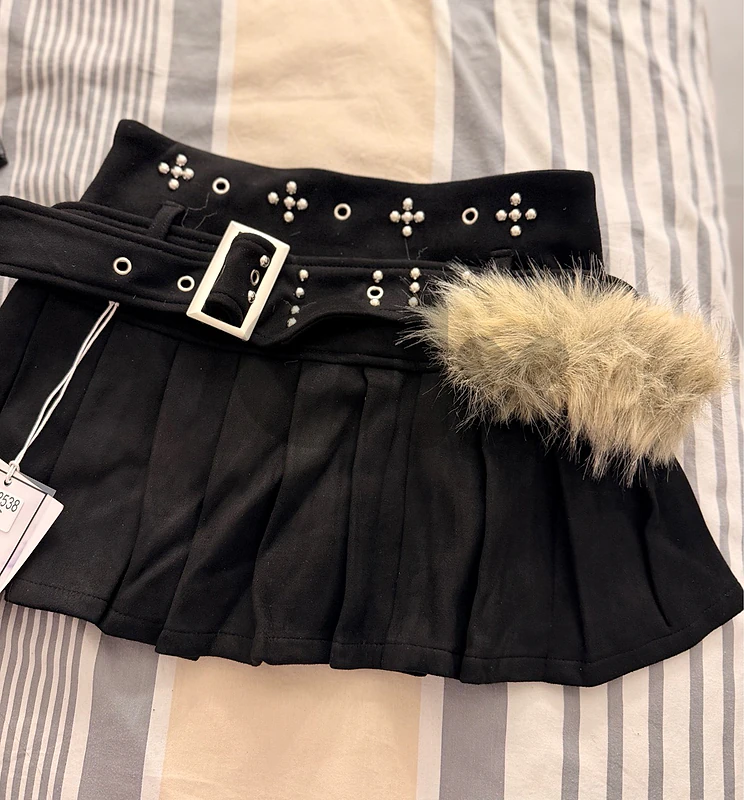 Black Mini Skirt with Fur Detail Black Mini Skirt with Fur Detail