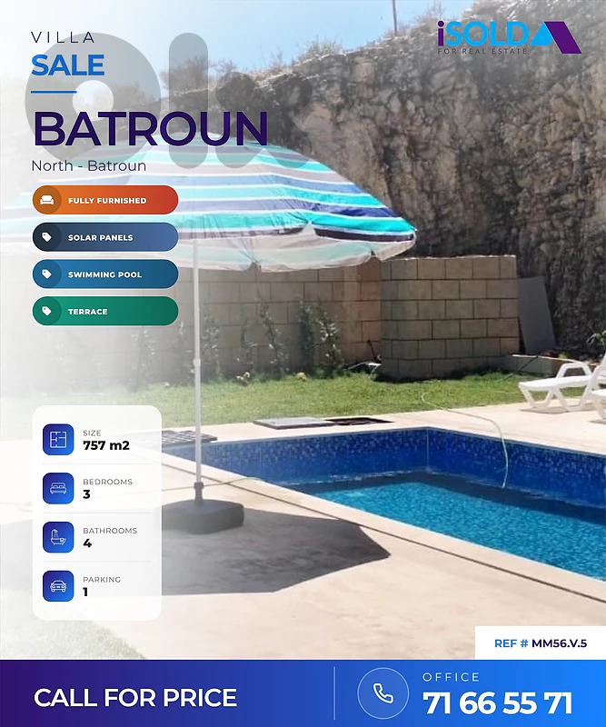 Villa + Pool + Terrace for Sale in Batroun - فيلا للبيع في بترون