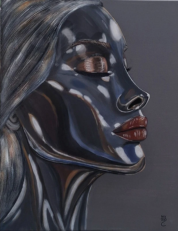 mettallic woman acrylic painting لوحة رسم يد بالاكريليك