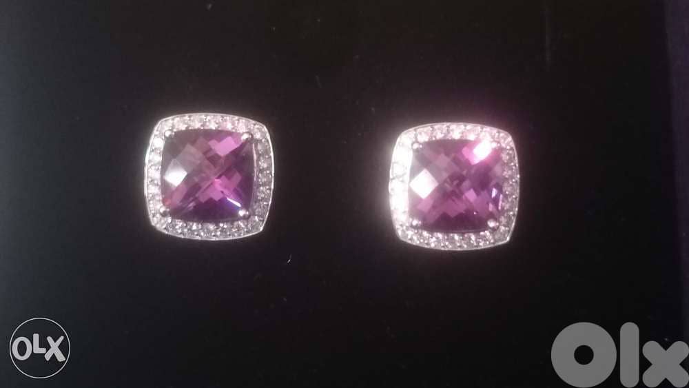 Diamond and ametyst earrings certified 0