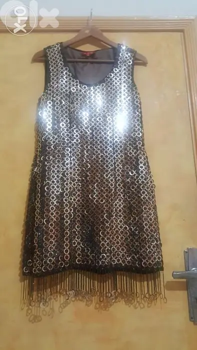 Rene Derhy designer 100% silk embellished mini dress medium 38فستان شك