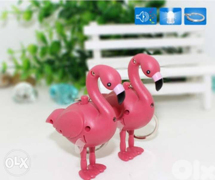 High quality flamingo light and sound keychain 2