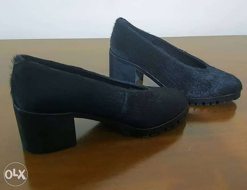 TBA To Be Announced leather pony skin chunky block heels pump shoes 38 1