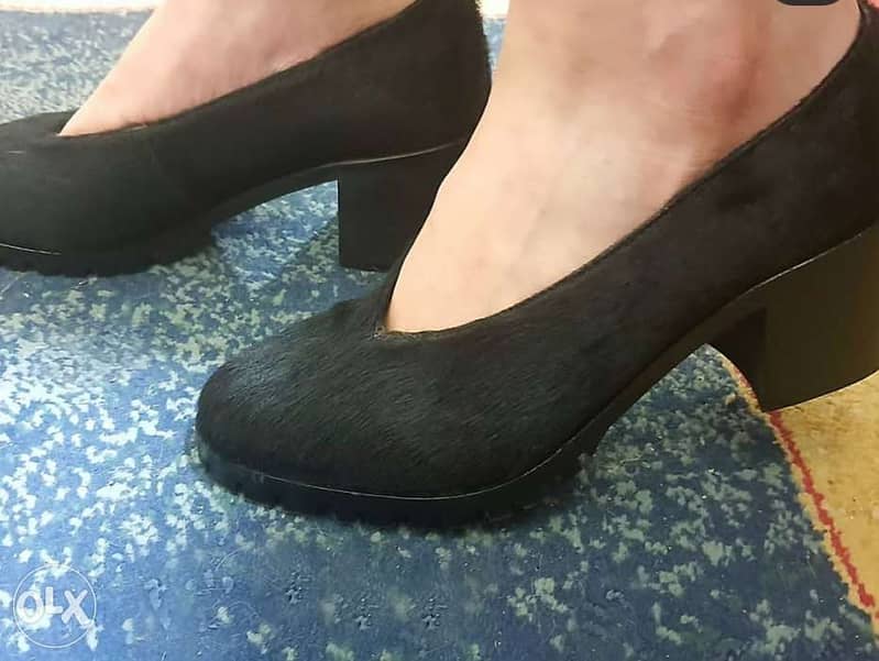 TBA To Be Announced leather pony skin chunky block heels pump shoes 38 2
