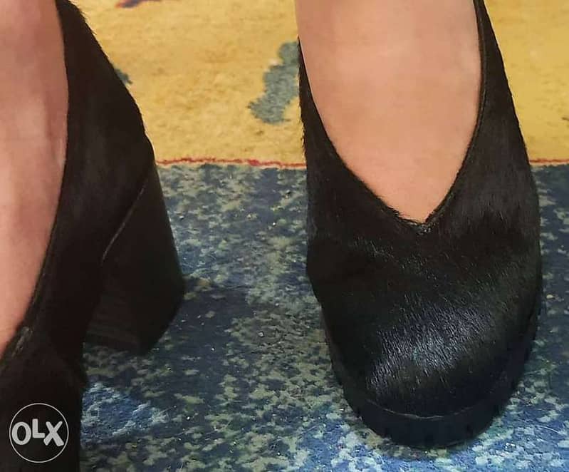 TBA To Be Announced leather pony skin chunky block heels pump shoes 38 3