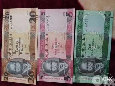 set of three UNC South Sudan Banknotes memorial for Jhon Garang