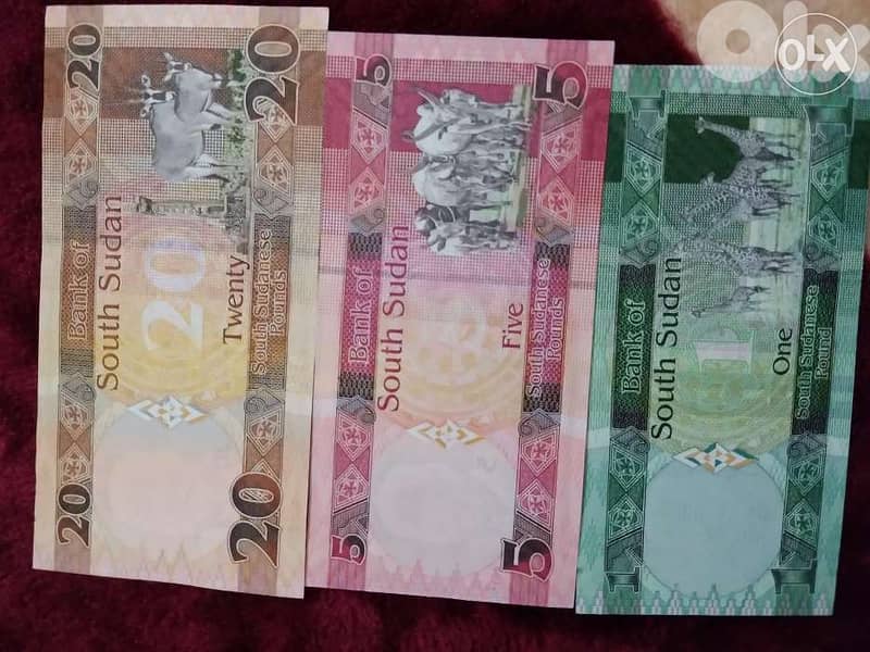 set of three UNC South Sudan Banknotes memorial for Jhon Garang 1