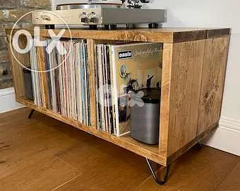 Reclaimed wood large TV unit with metal legs خزانة تلفاز مع ارجل حديد