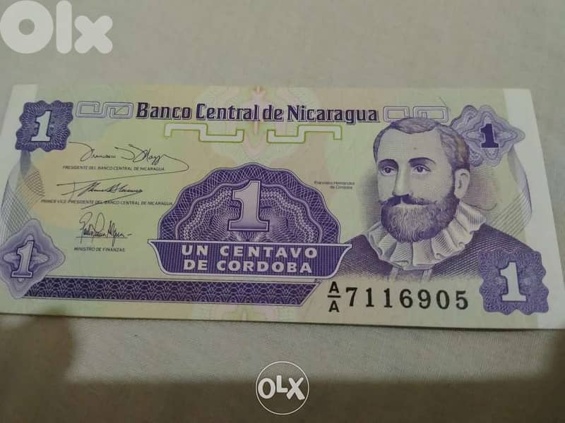 Nicaragua in Middle America Uncirculated Banknote one Centavo 0