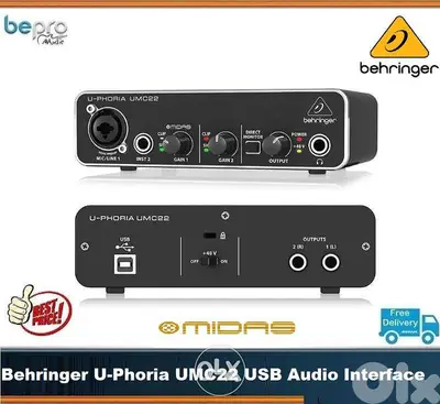 Behringer U-Phoria UMC22 USB Audio Interface 48kHz, Midas preamp