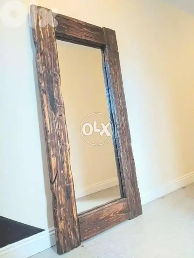 Large rustic thick wood mirror مرتية سميك شكل قديم