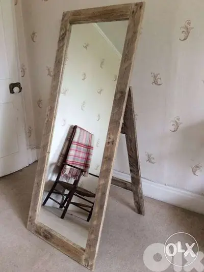 Reclaimed large mirror with stand مراية خشب مع ستاند