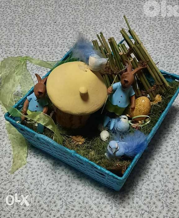 Blue easter basket decorated 2