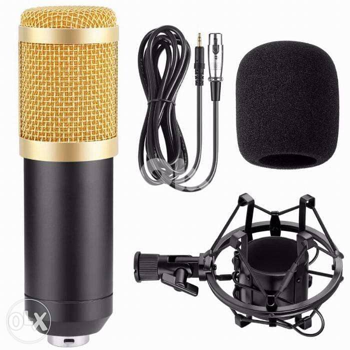 studio recording microphone with cable and windscreen 0
