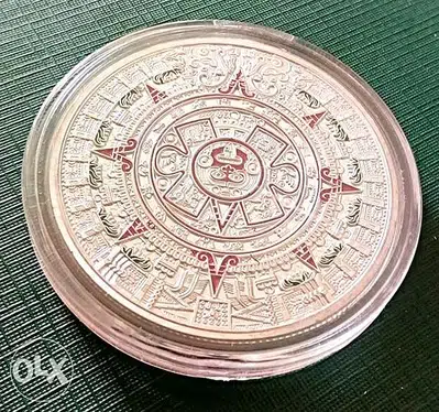 Mayan Aztec Mexico sun calendar silver color souvenir in capsule