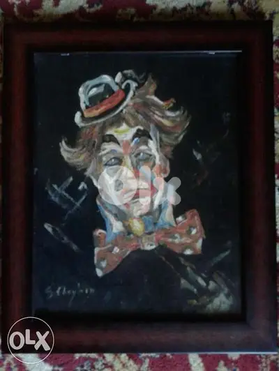 sad clown painting + wooden frame 30*40