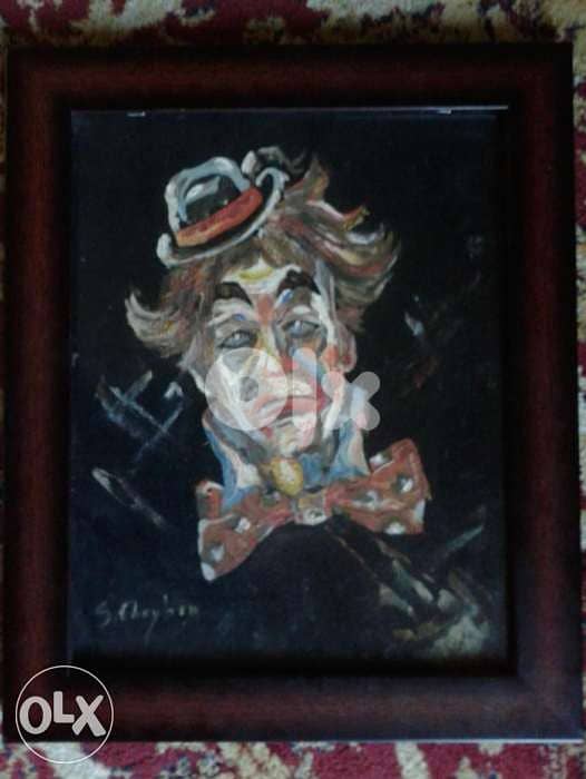 sad clown painting + wooden frame 30*40 0
