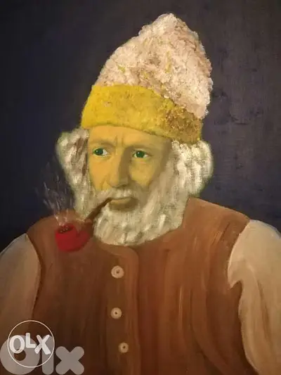 لوحة زيتية رسم يد مع برواز خشب