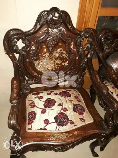 طقم كنابايات خشب ابانوس حفر يد مرصع صدف لؤلؤ