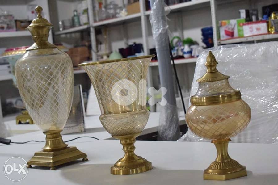 set of vases from crystal and copper 0