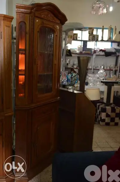 corner dresser with glass and drawers wainscot