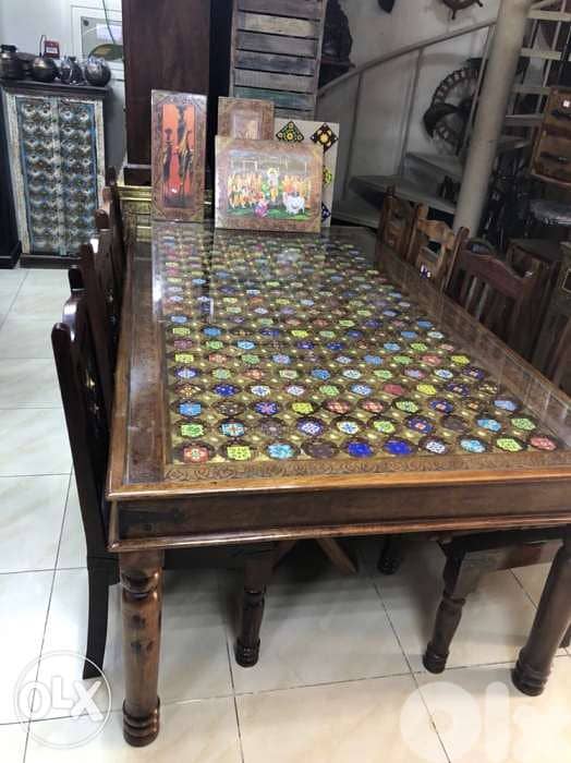 solid wood teak dining table with ceramic with dersoir and mirror 1